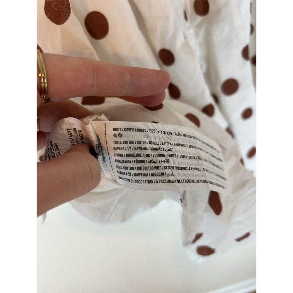 Abercrombie & Fitch XS Polka Dot Mini Dress Tie Cinch Front White Brown Puff - Picture 6 of 6